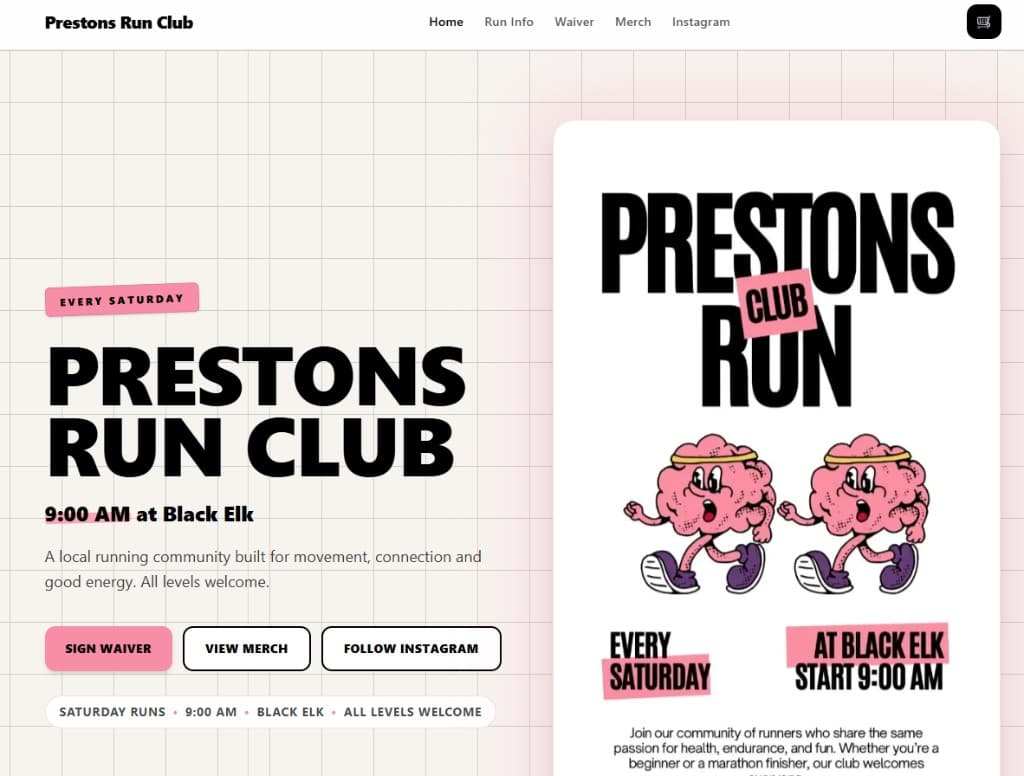 Prestons Run Club website preview